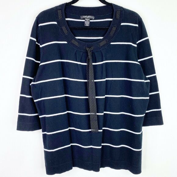 Designers Originals Striped Tie Neck Sweater Shirt Top Plus Size 2X Womens - Picture 1 of 6